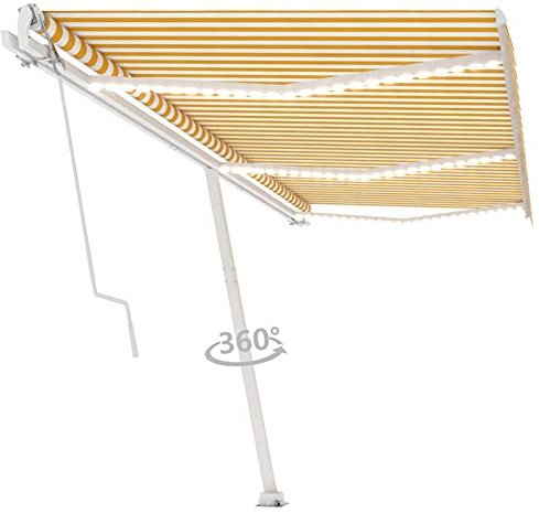 Gecheer Automatische Markise mit LED & Windsensor 600x300 cm Gelb/Weiß