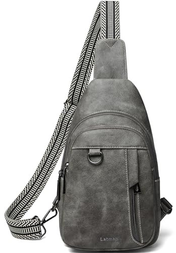 LATMAP 7L Sling Bag Damen,Brusttasche Damen Kleine Crossbody Bag PU Leder Tasche Umhängetasche Diebstahlsicher Schultertasche für Outdoor Sport,Dunkelgrau