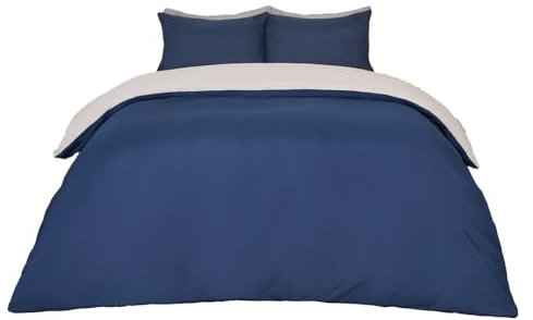 Brentfords Bedding Double Bed Set, Reversible Navy/Grey Luxury Hotel Quality Soft Breathable Microfibre Double Duvet Set Quilt Bedding with Pillowcases
