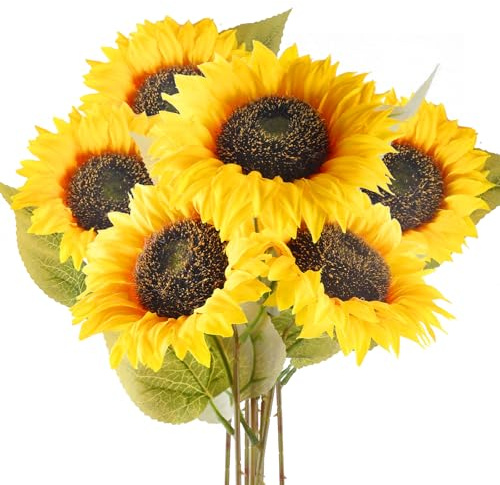 AUMAYCO Künstliche Sonnenblumen-Simulation, künstliche Blume, Geburtstagsfeier, Outdoor, Zuhause, künstliche Dekoration (6 Zweige gelb)