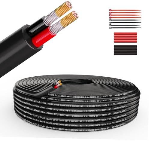 Wirelume 20 AWG 2x0,5mm² Filo elettrici 2 conduttori Cavo elettrico rame senza ossigeno intrecciato in PVC, 100 piedi/30,48 m, Cavo elettrico rame stagnato a bassa tensione per LED