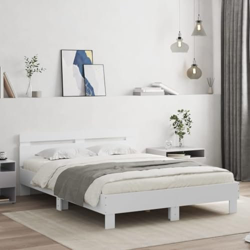 Faroom Holzbett Futonbett Bett 140x190 cm#2 mit Lattenrost & Kopfteil, Bettrahmen Holzwerkstoff Einzelbett Doppelbett Bettgestell Weiß