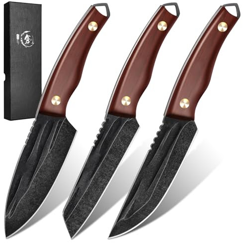 Smith Chu Küchenmesser Set - Handgeschmiedetes Japanisches Messer, 5Cr15MoV Outdoor Messerset, Jagdmesser feste Klinge, geeignet für Camping Outdoor, Geschenk für Männer