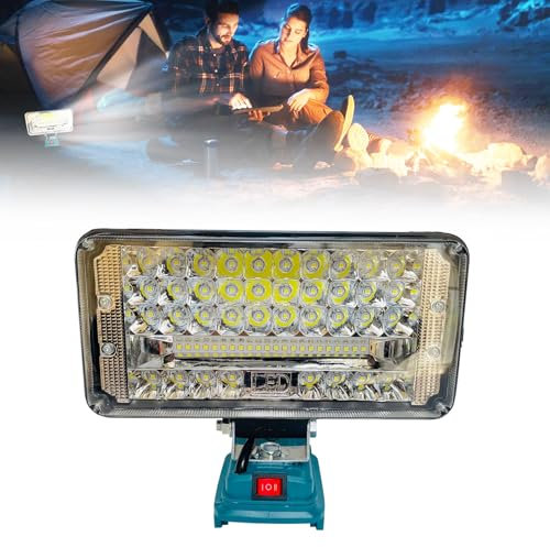 WIYETY Lampe De Batterie Pour Makita: Lampe De Travail LED Sans Fil Portable, 18V 90W, 7500LM, Avec 2 Modes De Luminosité Et 2 Ports De Chargement USB, Pour Chantier, Camping (7 Pouces, Sans Batterie)