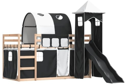 vidaXL Lit superposé sans Matelas avec Toboggan Blanc Noir 90x190 cm