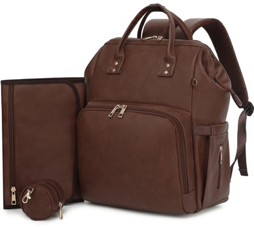 ROSEGIN Premium Wickeltasche aus veganem Leder mit wasserdichter Wickelunterlage, verstärkte Nähte und Reißverschlüsse, Babytasche für Jungen und Mädchen, Kinderwagengurte, passend für 15,6
