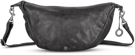 Cas8 Halbmondtasche LENI - Moon Bag mit verstellbarem Schultergurt, Umhängetasche aus Echtleder mit Reißverschluss, Schultertasche im Used-Look, graphite