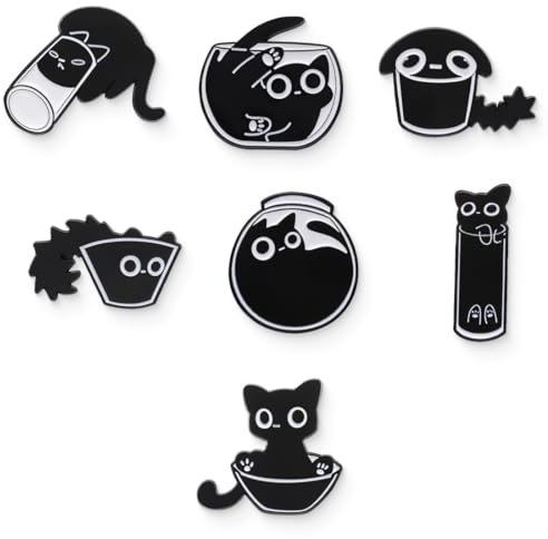 AIYVELU 7 Pcs Broches boutons, épingles en émail chat noir, broches broches vêtements femmes broches en émail pour décorer les chemises, costumes, écharpes et sacs à dos.