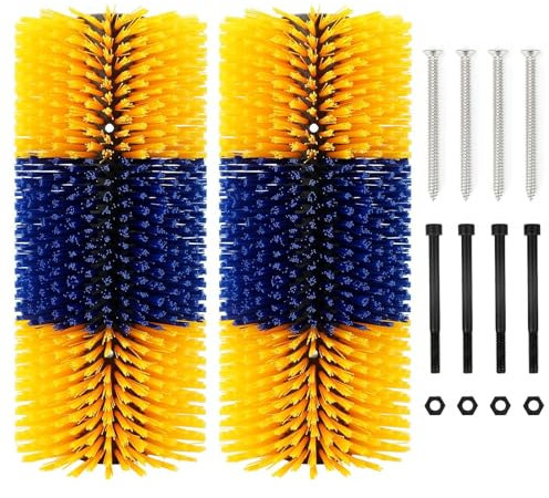 Kratzmatte Pferd, Universal Kratzbürste Pferd mit 2 Schrauben Halbrunde Pferdebürste Kuhbürste Massagebürste für Schaf Pferd Kuh Schweine, Viehbürste Rinder, Langlebig und Elastisch(Gelb*2)