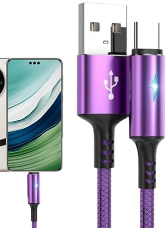 Cavo di tipo C - Cavo USB C, cavo di ricarica rapida in nylon con luce LED | Cavo di ricarica veloce, spegnimento automatico di tipo C per laptop, computer, telefono