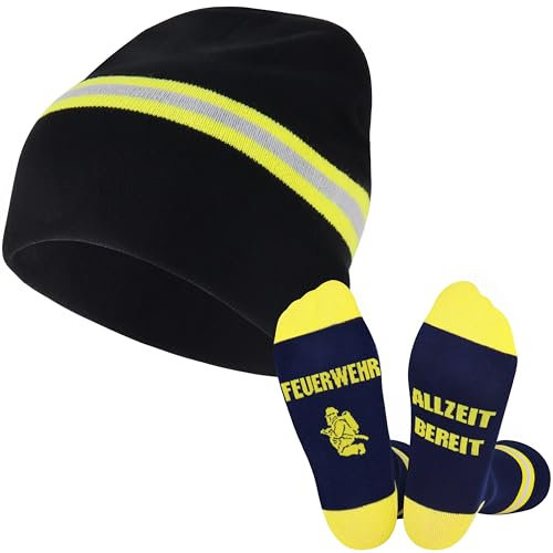 Jeasona Feuerwehr Mütze und Socken Männer Feuerwehrsocken 43-46 Feuerwehr Geschenke für Männer Feuerwehr Zubehör Ausrüstung Jugendfeuerwehr Geschenke für Feuerwehrmann