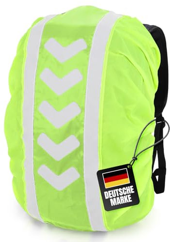 FLEXEO Regenschutz Rucksack-Cover mit Reflektoren (42-55L) Wasserabweisende Regenhülle für Rucksäcke, Regenschutzhülle, Raincover, Regencover, Regenhaube, Rucksackhülle reflektierend (Gelb)