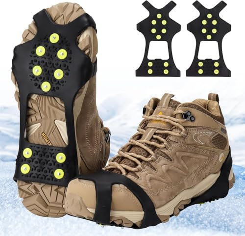 Punte per scarpe invernali, scarpe con punta antiscivolo, per scarpe da neve e ghiaccio, antiscivolo, con punta a 10 denti, per grödel, trekking, jogging in inverno e da uomo.