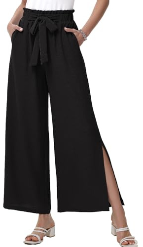 HMIYA Weite Hosen Damen Lässig Elegant Palazzo Hose Leichte Hohe Taille Sommerhose mit Taschen