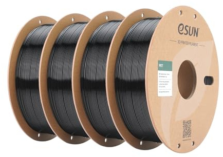 eSUN PET Filament 1.75mm, hohe Zähigkeit, 1KG (2.2 LBS) pro Spule, 4 Rollen Druckmaterial für 3D-Drucker, Schwarz-4KG