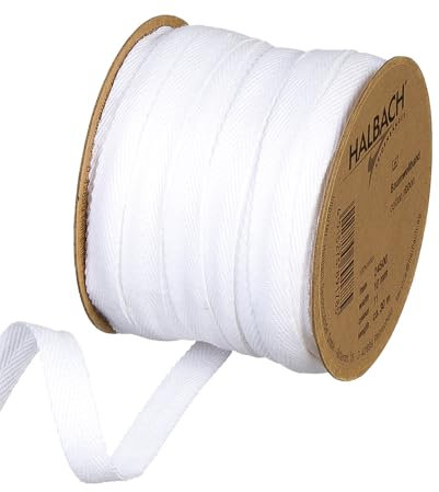 Halbach Seidenbänder Ruban en coton - 10 mm x 30 m - Ruban tissé 100% coton - Vendu au mètre - Ruban en tissu pour décorations, bricolage, artisanat, couture - Couleur : blanc