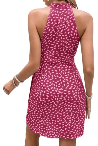 LIGHT DOT Vestido de verano para mujer, estampado de lunares, cuello halter, lazo en la cintura, casual, cremallera en la espalda, vestido de verano para vacaciones o playa