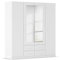 Rauch Möbel Belfast Kleiderschrank, Schrank, Garderobe, Organizer, 4-türig, mit Spiegel, 4 Schubladen für mehr Stauraum, Farbe Weiß, Stangengriff Weiß, 181x197x54cm