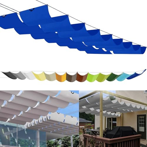 Einziehbares Sonnensegel 4.5x6.5m, nach Maß Pergola Markise Verstellbar Schattenabdeckung 95% UV-Schutz & reißfest Inkl. Montageseilen für Terrasse/Pergola Dunkelblau