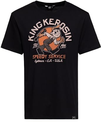 King Kerosin Herren T-Shirt · Shirt · Retro · Vintage · Herrenshirt · Print · Logodruck · Monochrom Print · Kurzarm · Rundhals · Schwarz · Zeitlos · Rockabilly · 50s · Bombers