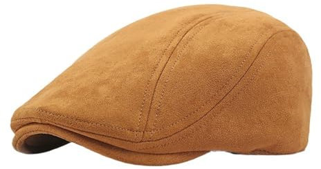 HIQIU Wildleder Schiebermütze Herren Barett Cap, Vintage Schirmmütze Herren Flat Cap Damen Freizeit Newsboy Cap Baskenmütze (DE/NL/SE/PL, Alphanumerisch, Einheitsgröße, Camel)
