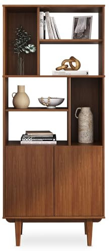 IDIMEX Wohnzimmerschrank Simona mit offenen Fächern, kastanien Farben – modernes Holzregal skandinavisches Design mit Türen und Stauraum Wohnzimmer Regal Design Bücherregal