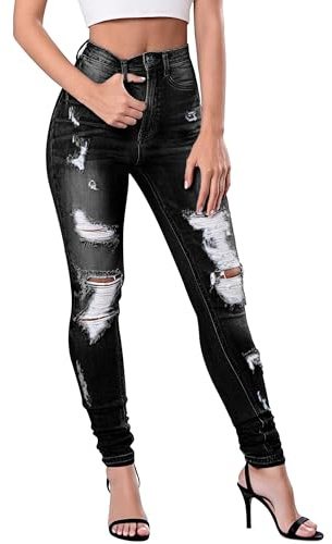 Fengbay Skinny Jeans da donna, elasticizzati, a vita alta, strappati, streetwear, pantaloni alla moda