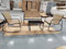 COSTWAY Salon de Jardin 4 Pièces avec Chaises à Bascule Table en Verre et Causeuse, Ensemble de Meuble Extérieur Cadre Métallique Charge 150KG, pour Porche Bord de Piscine Balcon (Marron)