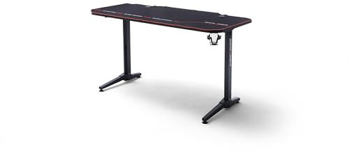 Gamingtisch >DX-Racer< mit vollflächigem Mouse-Pad, Metall T-Gestell, 140x75x66 cm, Kabelmanagement, Headset- & Getränkehalter, justierbare Füße, schwarz/rote Details