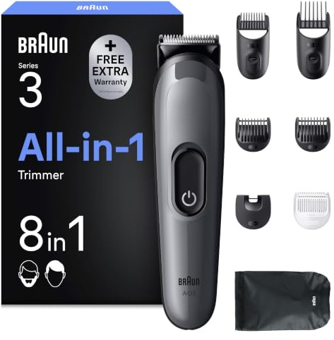 Braun Series 3 Multifunktions Körperpflege Set, 8 in 1, extrem scharfe Klinge, 14 Längeneinstellungen, Bart- und Haareinstellungen, 50 Minuten Aktionszeit, einfaches und schnelles Styling, AIO3540