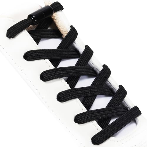 Shecret Lacci Elastici [2 Paia] - Lacci Piatti 7mm Senza Nodi con Chiusura Metallica, 120cm - Per Scarpe da Ginnastica, Lavoro e Quotidiano - Uomo/Donna