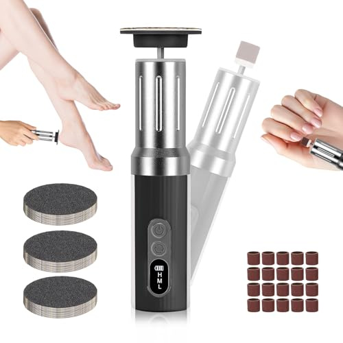 Lima elettrica per calli dei piedi, 2 in 1 professionale per rimozione calli con 6 velocità e LCD, Ricaricabile senza fili per rimozione calli e pelle morta, Talloni crepati (Grigio argentato)