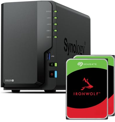 Synology DS225+ 20TB (Seagate Ironwolf 2x10TB) Serie 2-Bay Plus - Intel Celeron J4125 Quad-Core, 2 GB Non-ECC DDR4 SODIMM 1 x 2,5 GbE e 1 porta LAN RJ-45 1 GbE