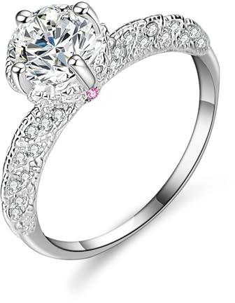 Skcess 9K Weißgold Eheringe, Verlobungsring Damen 6.5mm Moissanit Weiß 1ct Größe 45 (14.3)