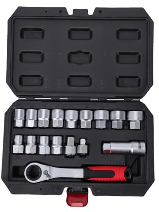 Garosa Jeu de Douilles et de Cliquets Traversants, 17 Pièces, Douille Cannelée Métrique à 12 Pans de 10 à 24 Mm avec clé à Cliquet Réversible de 72 Dents, pour Serrer et Desserrer les