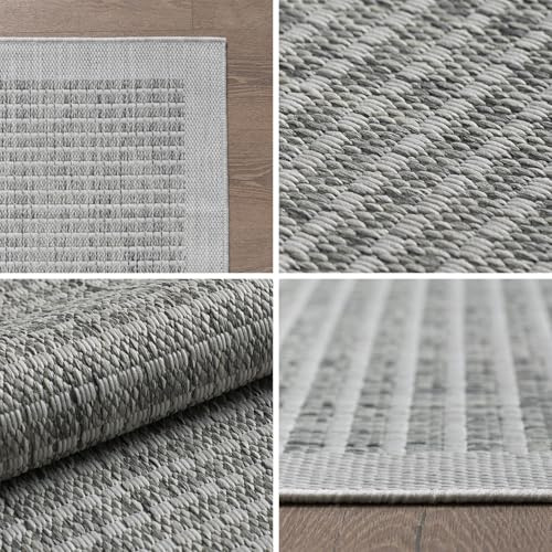 KADIMA DESIGN Flachgewebeteppich Outdoor Unifarben Elegant Wetterfest UV-Beständig Waschbar Strapazierfähig Langlebig Rund Grau 160x160 cm Terrasse Küche Saugroboter geeignet | Oriana