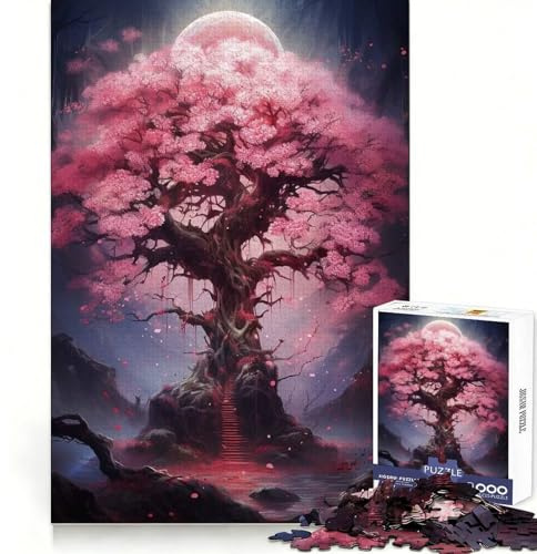 Puzzle de 1000 pièces Arbre Sakura Magique Rose pour Adolescents Jeu de logique et de Train Anti-Stress Découpe Lisse Cadeau mémorable (38x52cm)