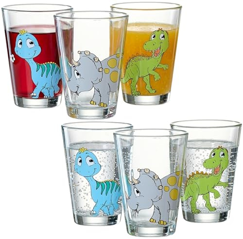 Ritzenhoff & Breker Juego de 6 vasos infantiles con diseño de dinosaurios, 200 ml, aptos para lavavajillas