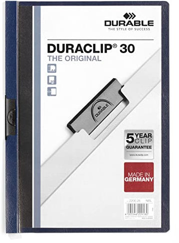 Durable Klemm-Mappe Duraclip Original 30, Hartfolie, bis 30 Blatt A4, nachtblau, 25er Packung, 220028