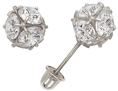 Ohrringe aus 14 Karat Weißgold, Cubic Zirkonia, simulierter Diamant, mittelgroß, Discokugel, Schraubverschluss, Maße: 7 x 7 mm, Schmuck, Geschenke für Frauen