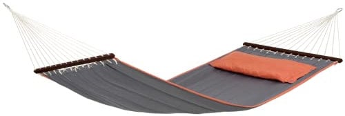AMAZONAS - XL Hängematte American Dream | Premium Stabhängematte für 2 Personen mit abknöpfbarem Kissen | Liegefläche 200x120cm | Belastbar bis 180 kg | Farbe: Grey