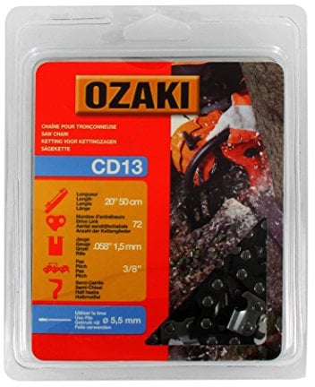 Ozaki 16033 - Catena di motosega, catena passo 3/8, 72 maglie di trascinamento, 0,058-chip (1.5