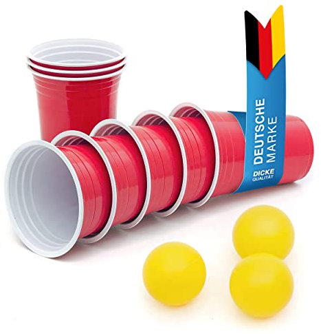 GOODS+GADGETS Vasos de fiesta; Vasos reutilizables para bebidas, vasos para beber, vasos de plástico para fiestas de 16 oz, vasos de plástico, el juego incluye 3 pelotas de ping pong (50 piezas rojo)