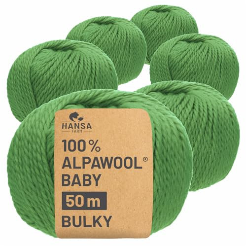 HANSA-FARM | 100% Baby Alpakawolle in 50+ Farben (kratzfrei) - 300g Set (6 x 50g) - weiche Alpaka Wolle zum Stricken & Häkeln in 6 Garnstärken by Hansa-Farm - Salbei (Grün)