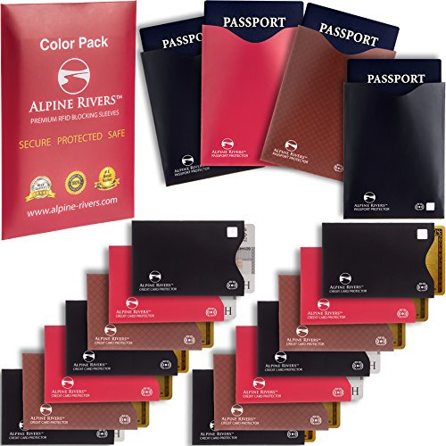 18 RFID Blocking Sleeves (14 Credit Card Holders & 4 Passport Protectors) Ultimate Premium Identity Theft Protection Sleeve Set for Men & Women. Smart Slim Design perfectly fits Wallet / Purse