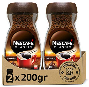 NESCAFÉ CLASSIC NATURAL todo aroma y sabor, café soluble, 100 % café, frasco de vidrio, Pack de 2 x 200 g