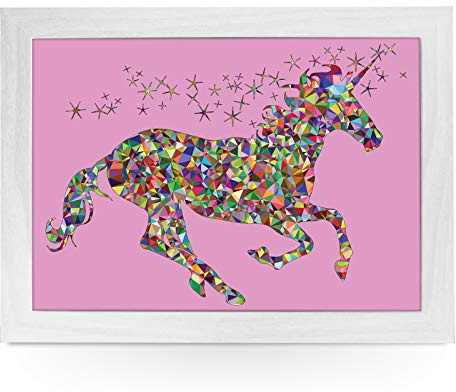 Portable Lap Desk Tray (Gem Unicorn) Handmade Wooden Frame, Beanbag Cushioned Bottom | Computers, Laptops, Meals, Food | L0824 White