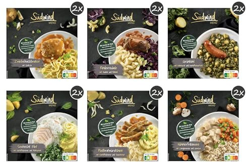 Paket Große Auswahl mit 12 Menüs - verschiedene Fertiggerichte für die Mikrowelle/Wasserbad - Südwind Lebensmittel