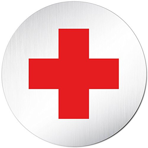 'Placa para puerta XXL Cruz Roja – Primeros Auxilios Rojo Cartel • Ø 100 Mm • aluminio placa para puerta (anodizado) • • Nota Cartel Privado