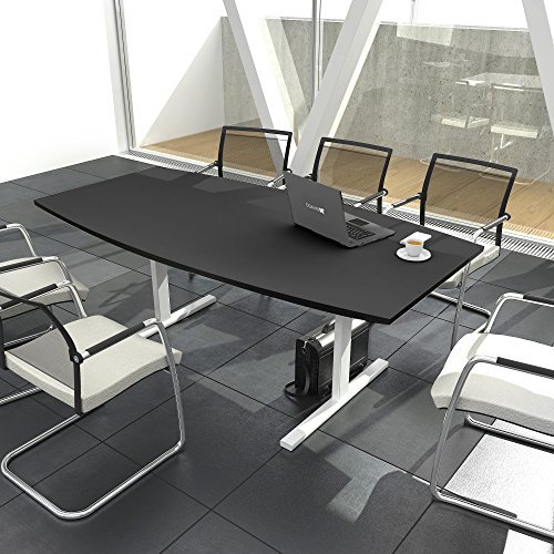 Weber Büro Easy Konferenztisch Bootsform 180x100 cm Anthrazit Besprechungstisch Tisch, Gestellfarbe:Weiß